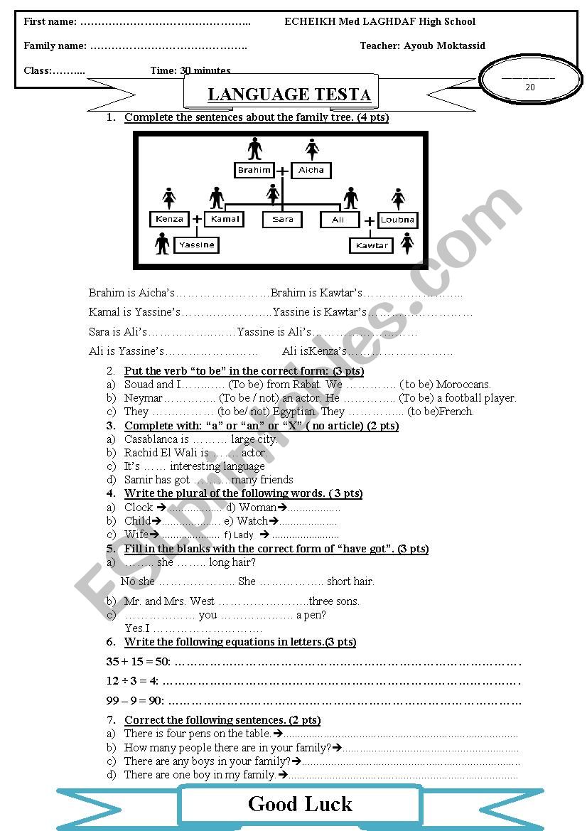 mid-term test worksheet