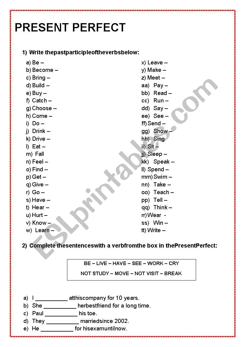 Present Perfect worksheet