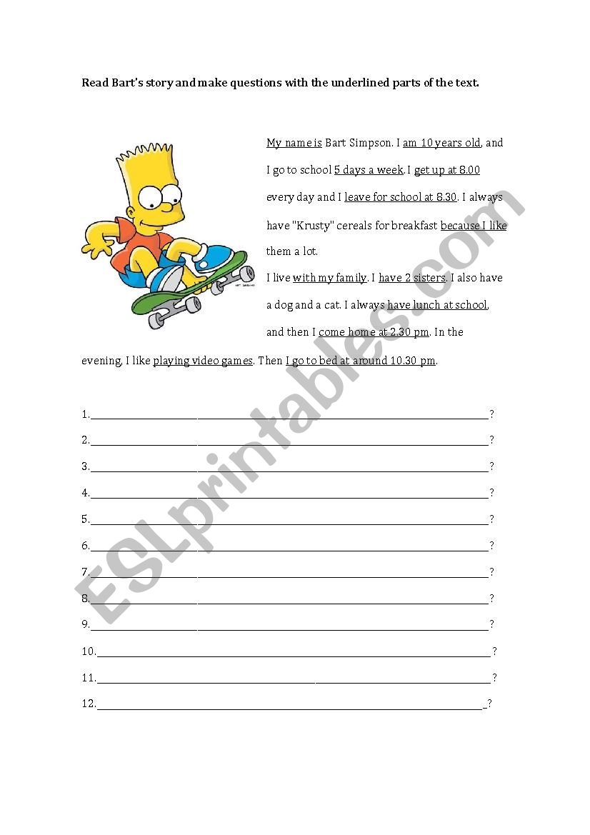 Bart Simpson- question making worksheet