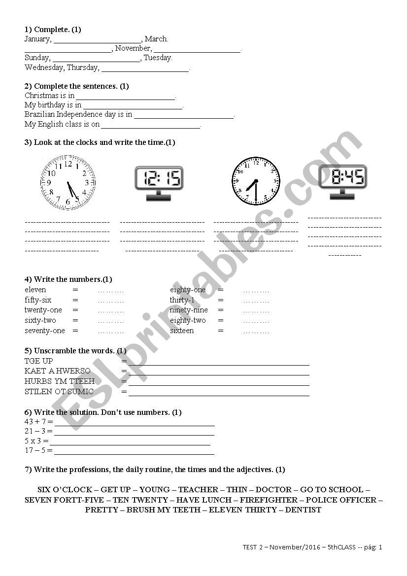 Final Test - 5th - 4B worksheet