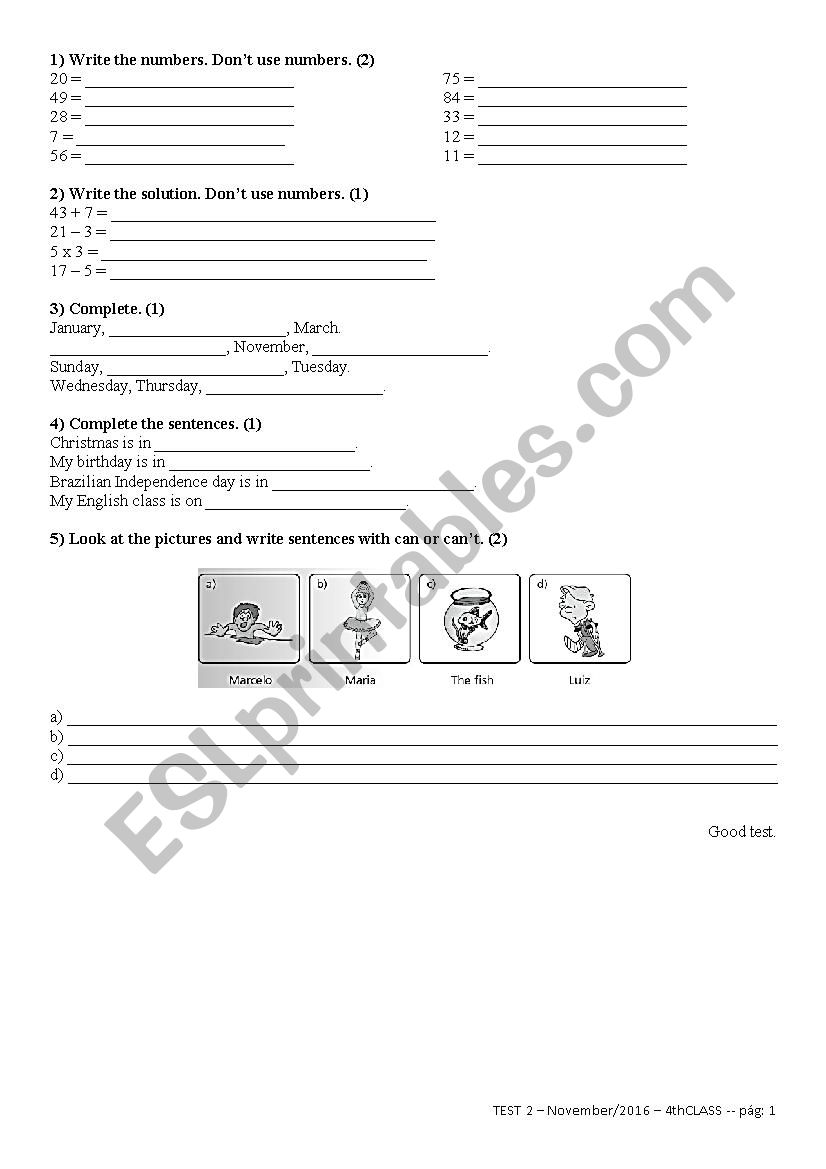 Final Test - 4th - 4B worksheet