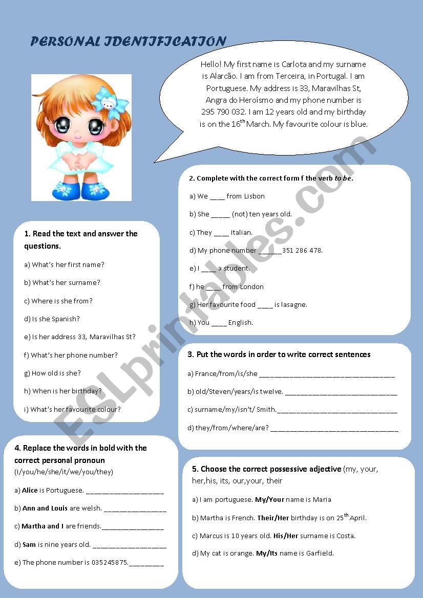 Self presentation worksheet