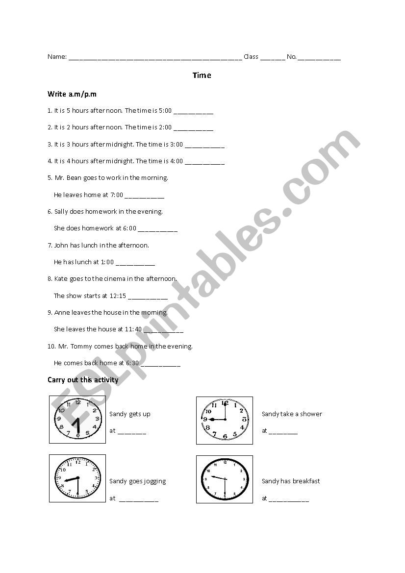 Time AM PM worksheet