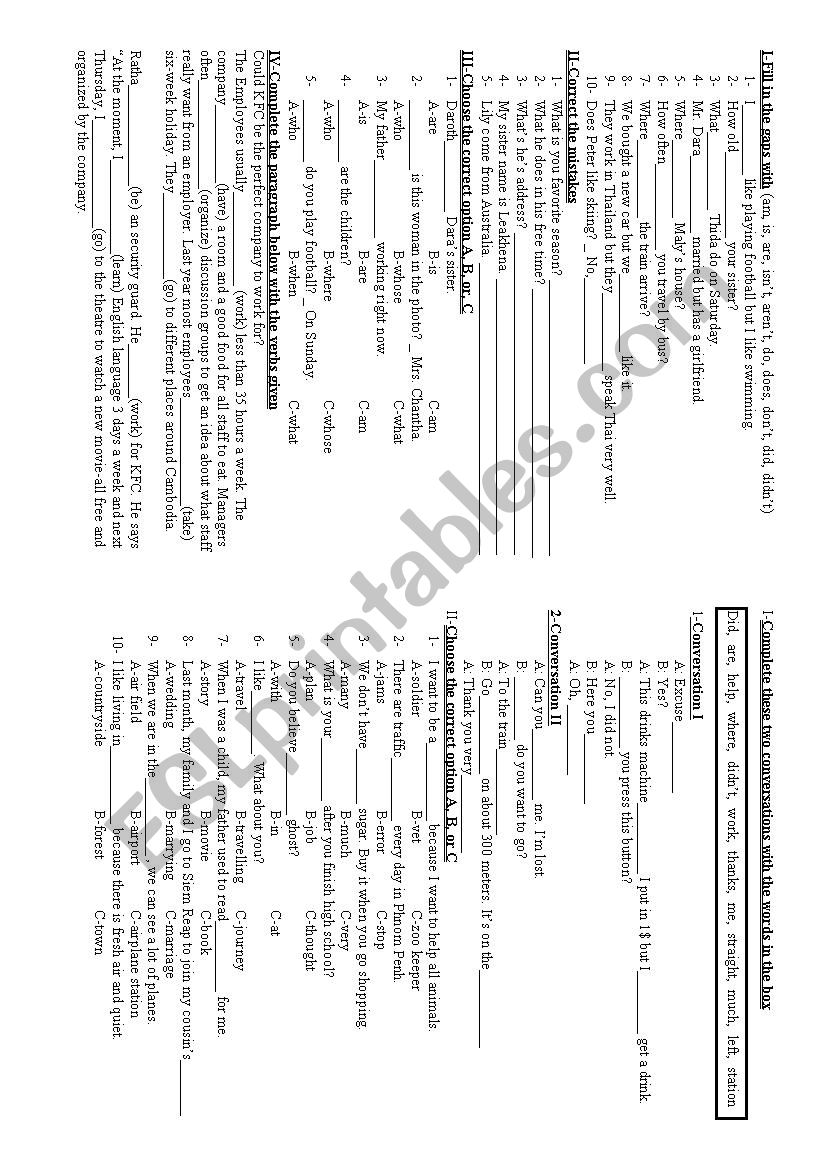 grammar and vocab review worksheet