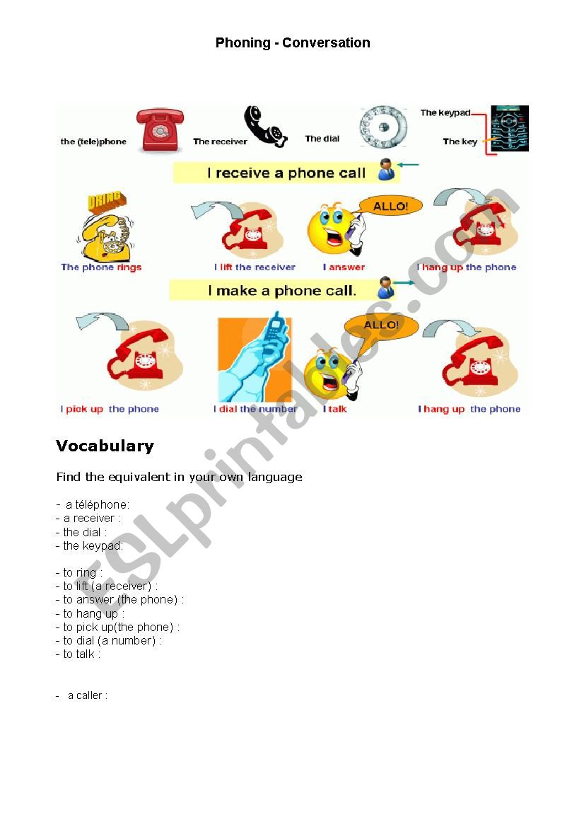 Phoning - Conversation worksheet