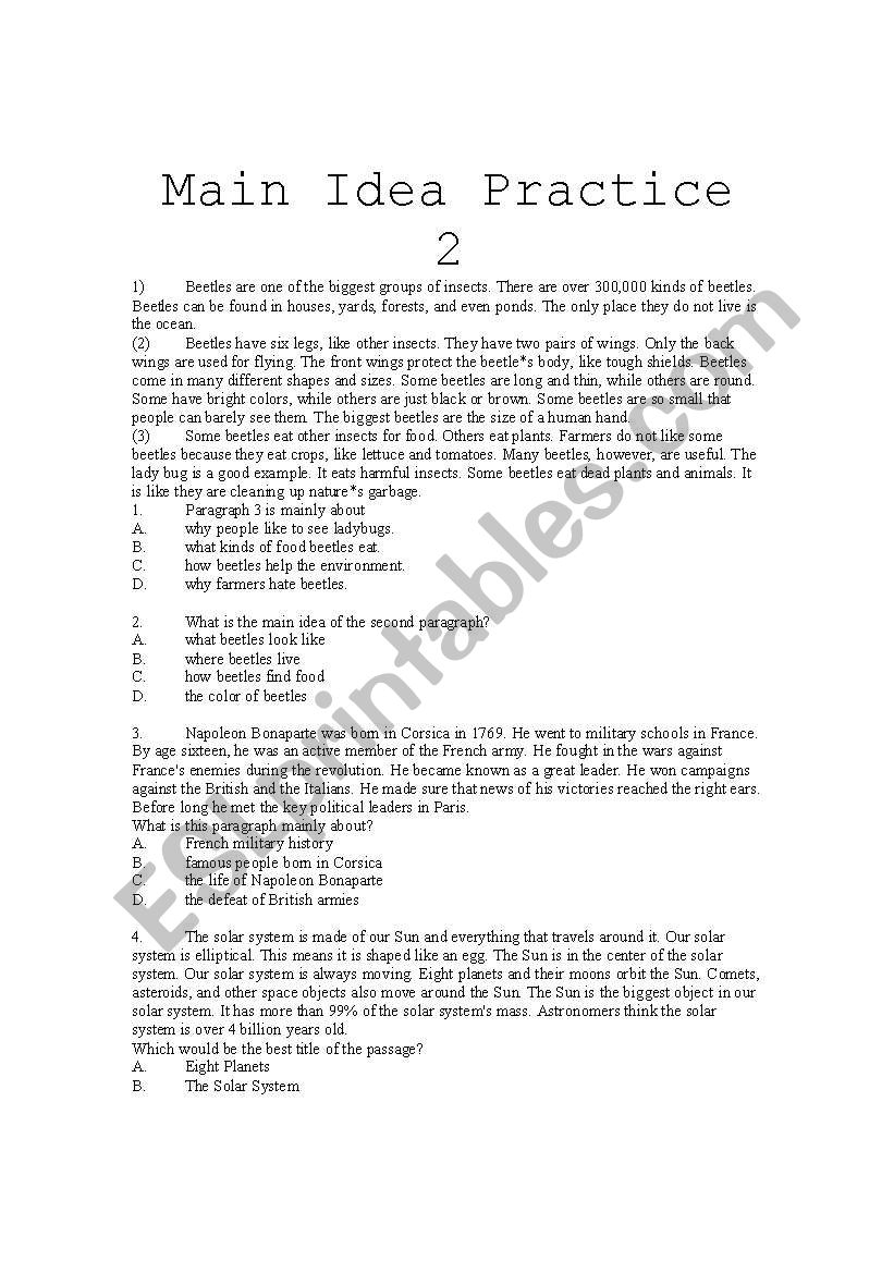 Main Idea Practice 2 worksheet