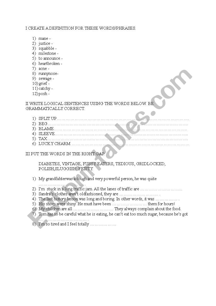 Vocabulary exercises worksheet