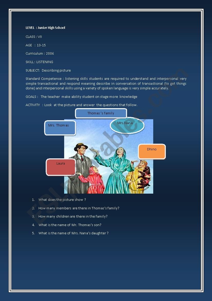 Describing Picture worksheet