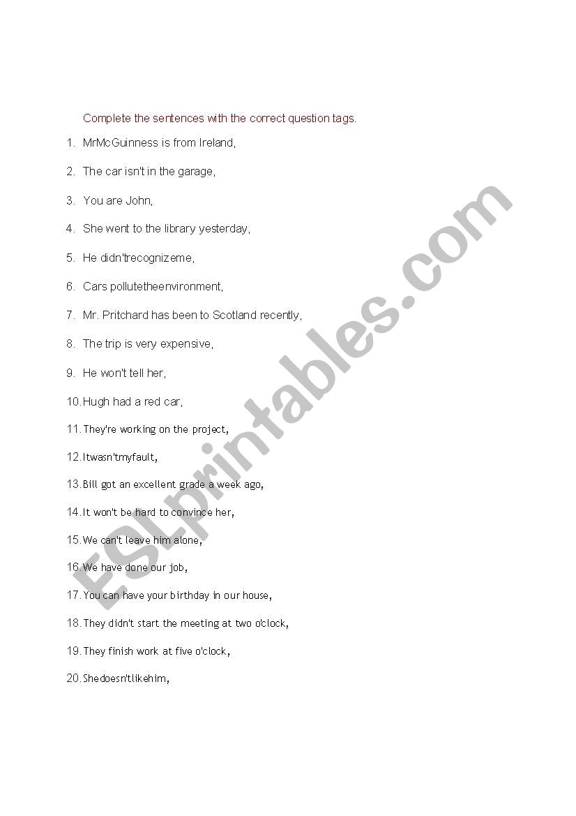 Tag Questions worksheet