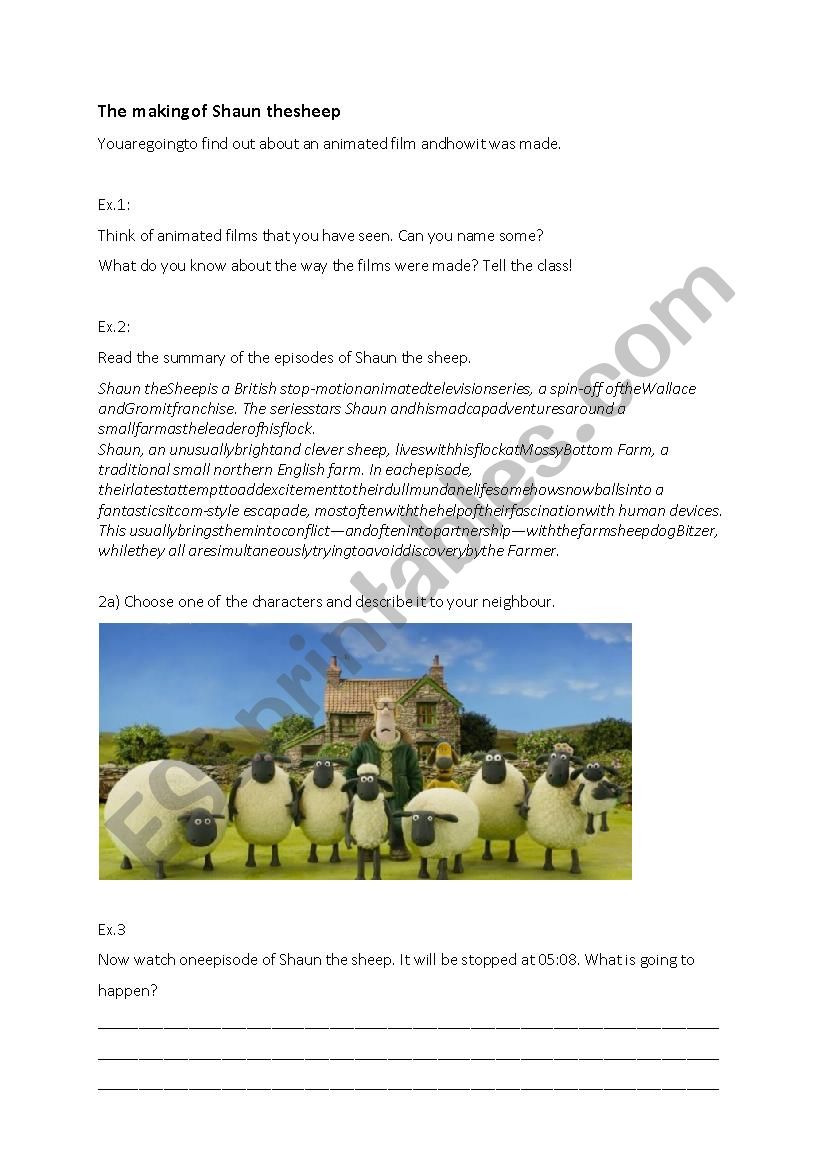 The making of shaun the sheep worksheet