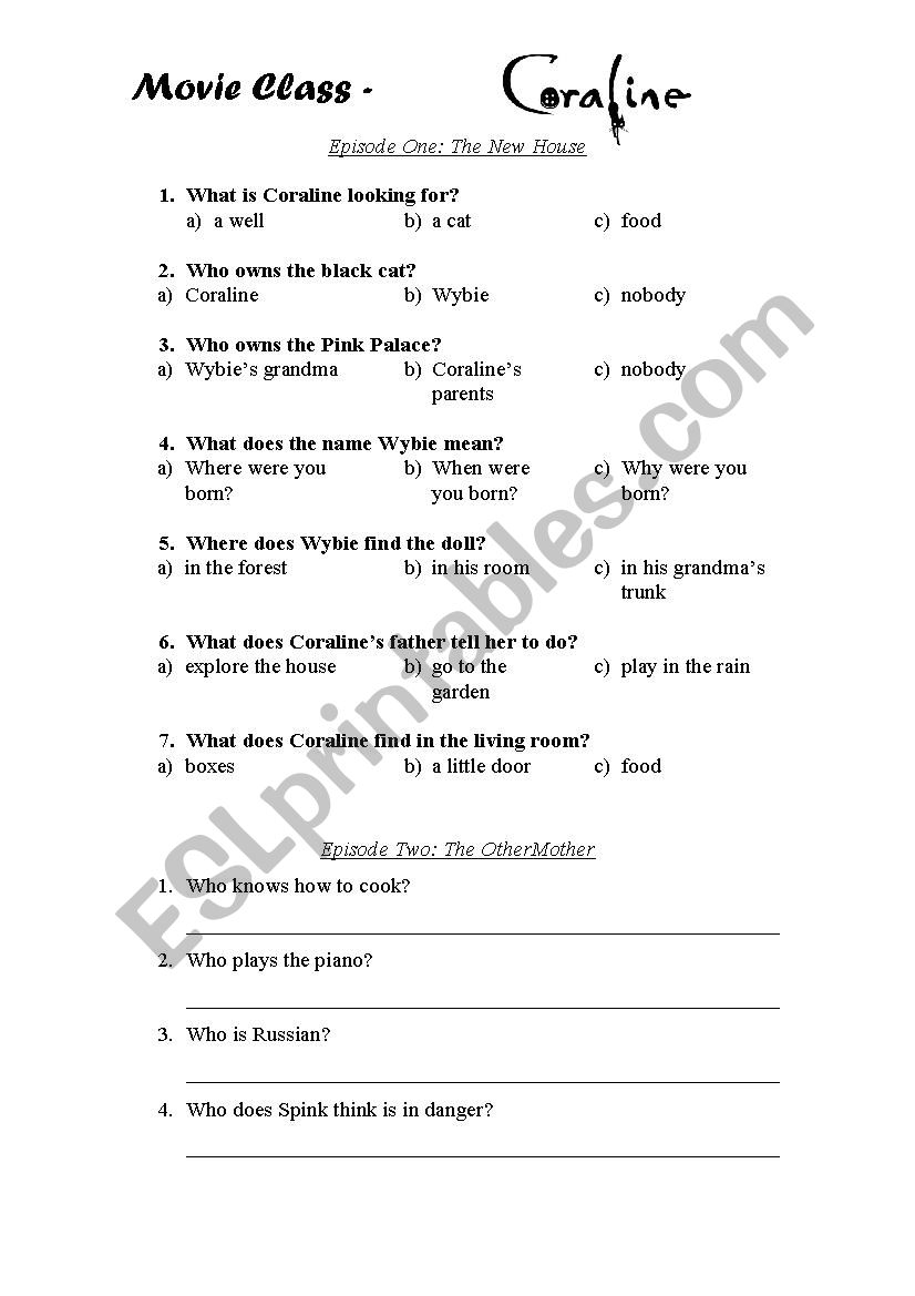 Coraline - Movie Activity worksheet