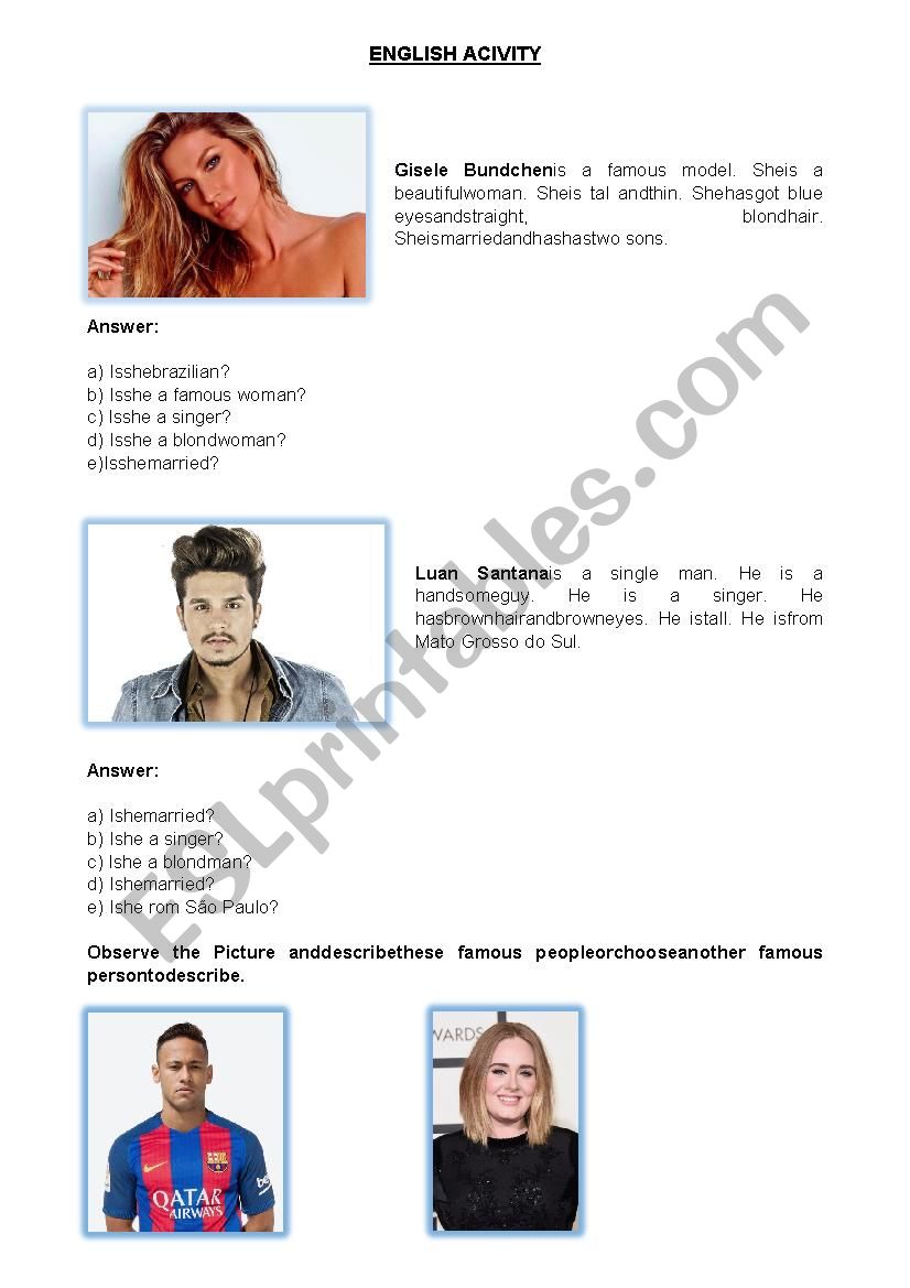 Describing people worksheet