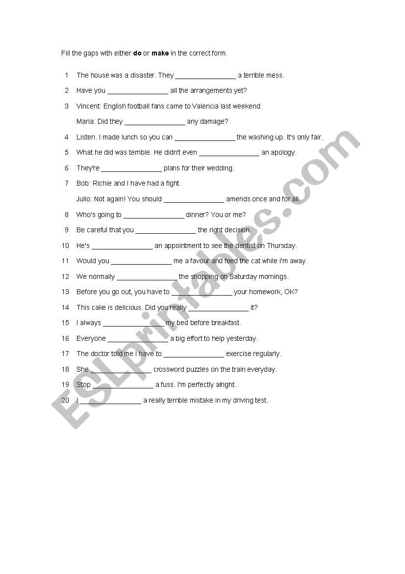 MAKE OR DO worksheet