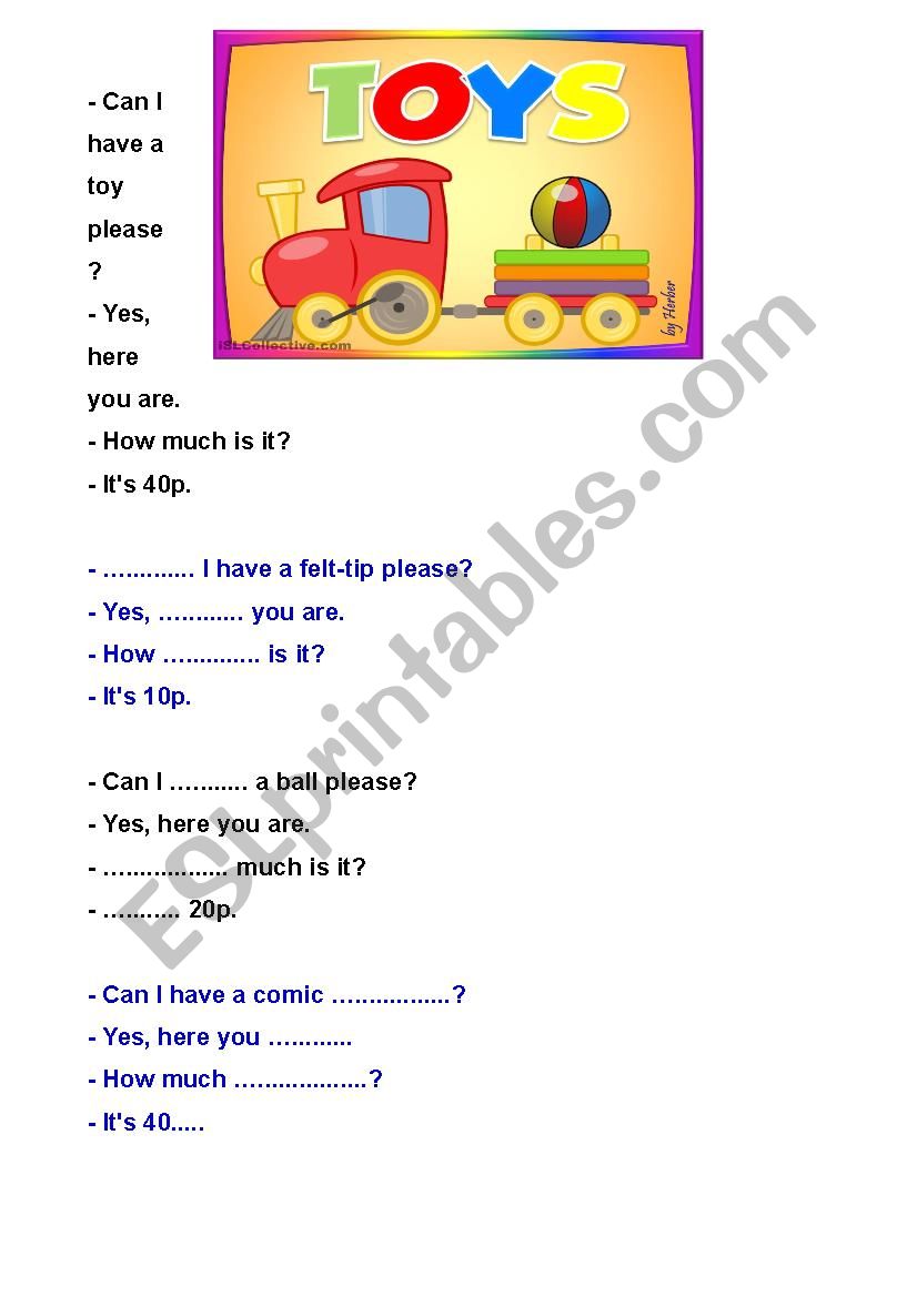 at the toy shop worksheet
