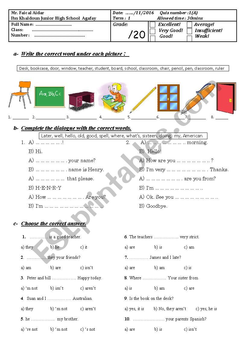 Focus textbook first term Test 1