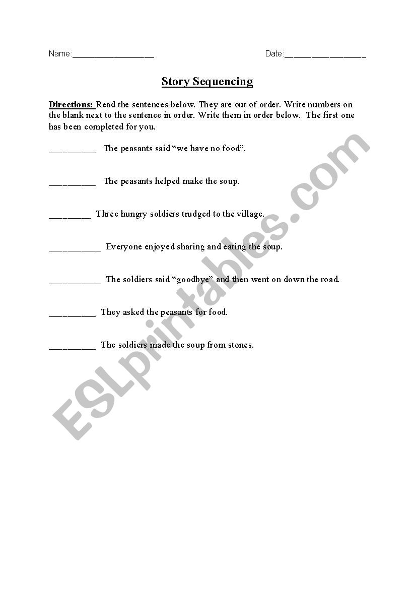 Stone Soup Sequencing Worksheet 