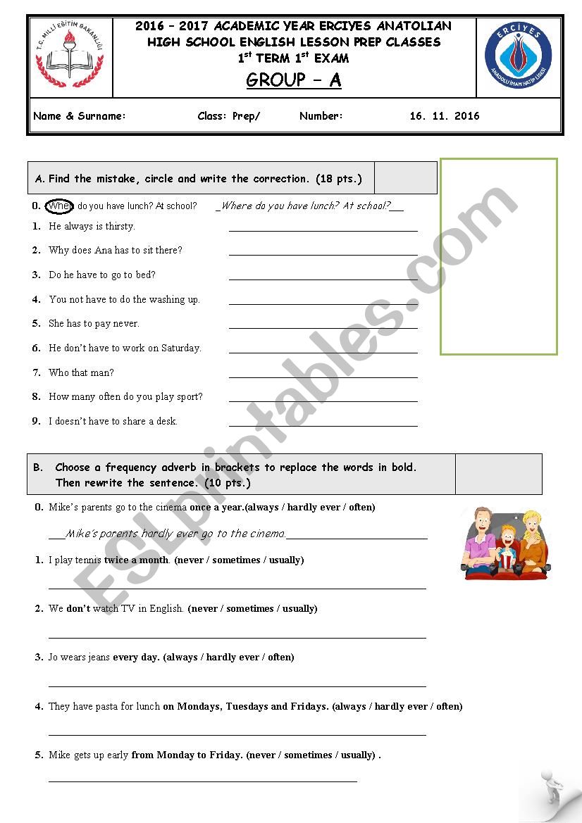 exam paper for the prep classes