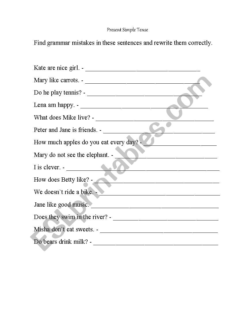 Find the Mistakes  worksheet