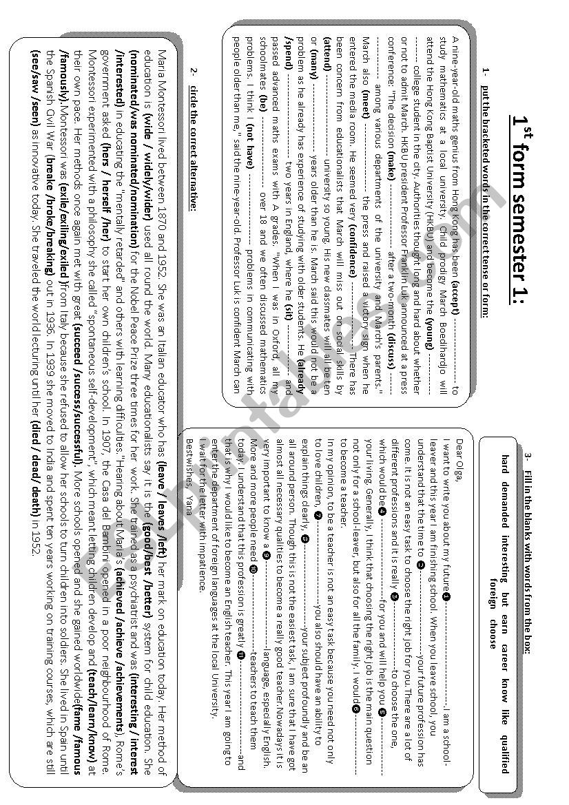 1st form review worksheet