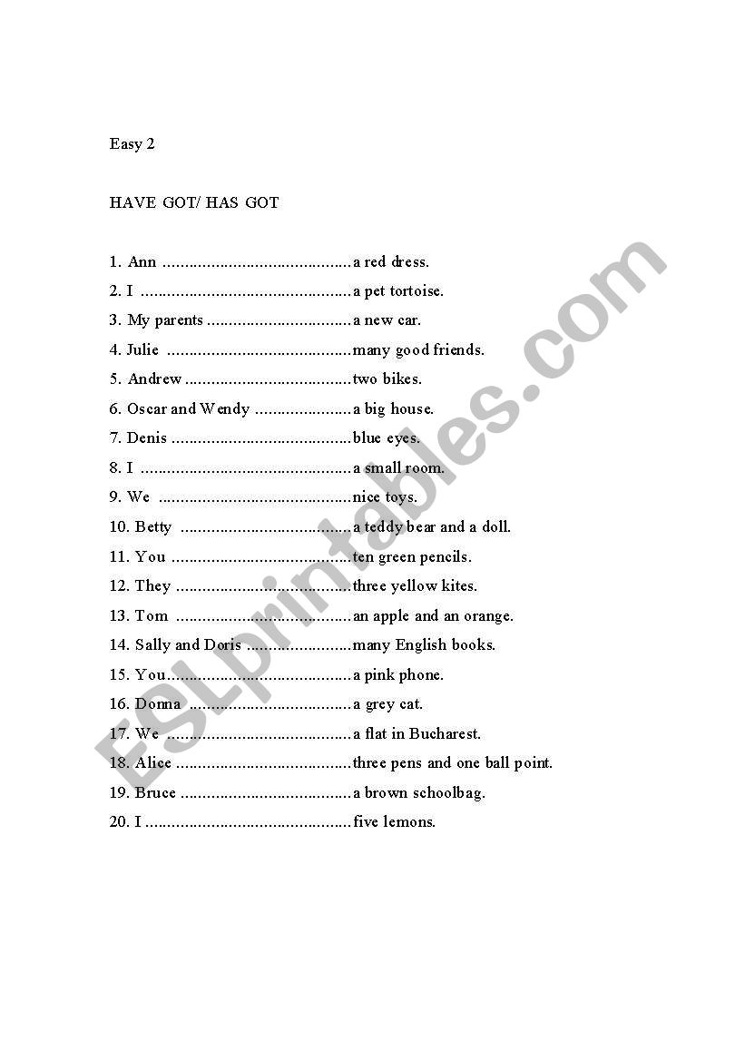 The verb have got/ has got worksheet