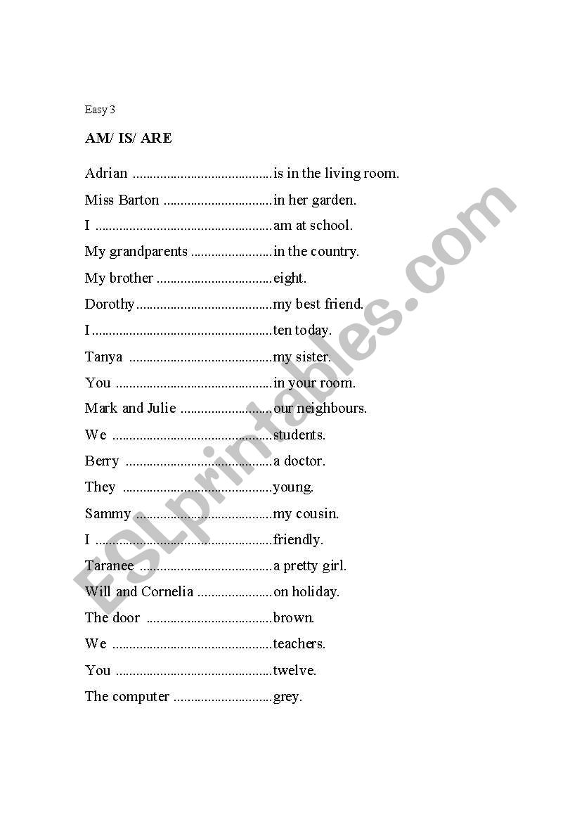 Verb to be worksheet