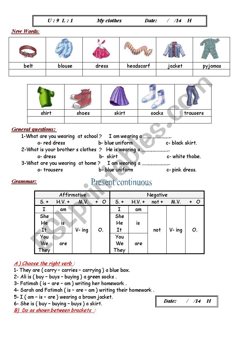 Clothes worksheet