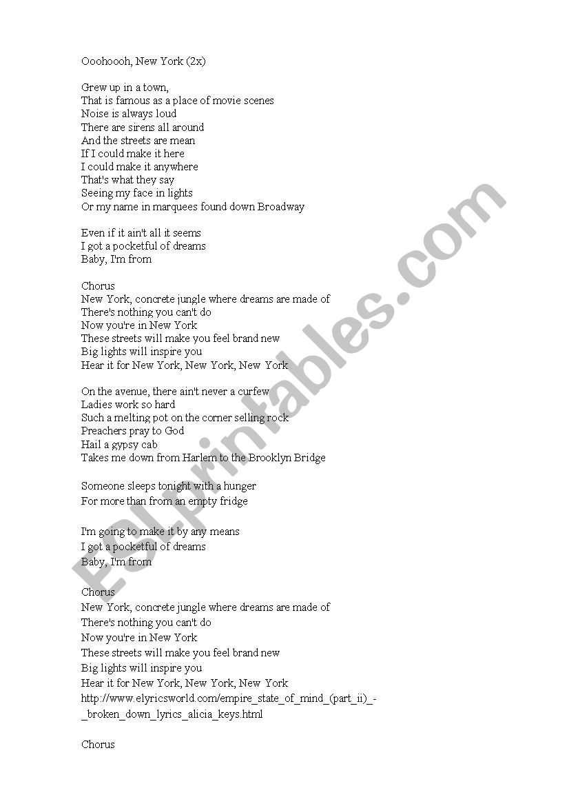 New York worksheet