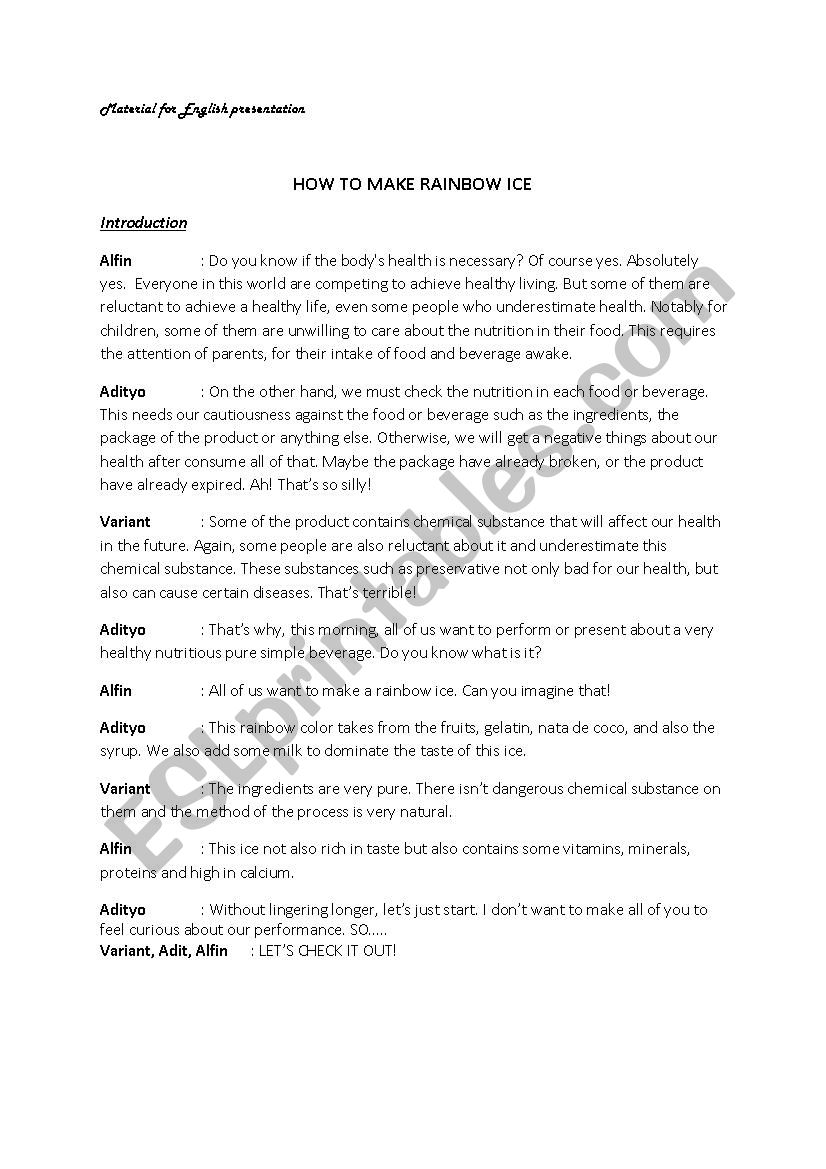 Procedure Drama worksheet