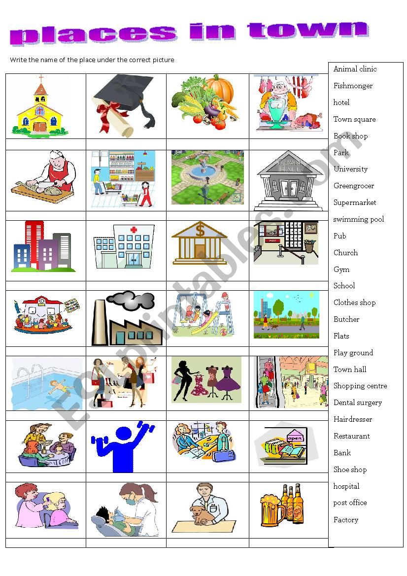 places in town  worksheet