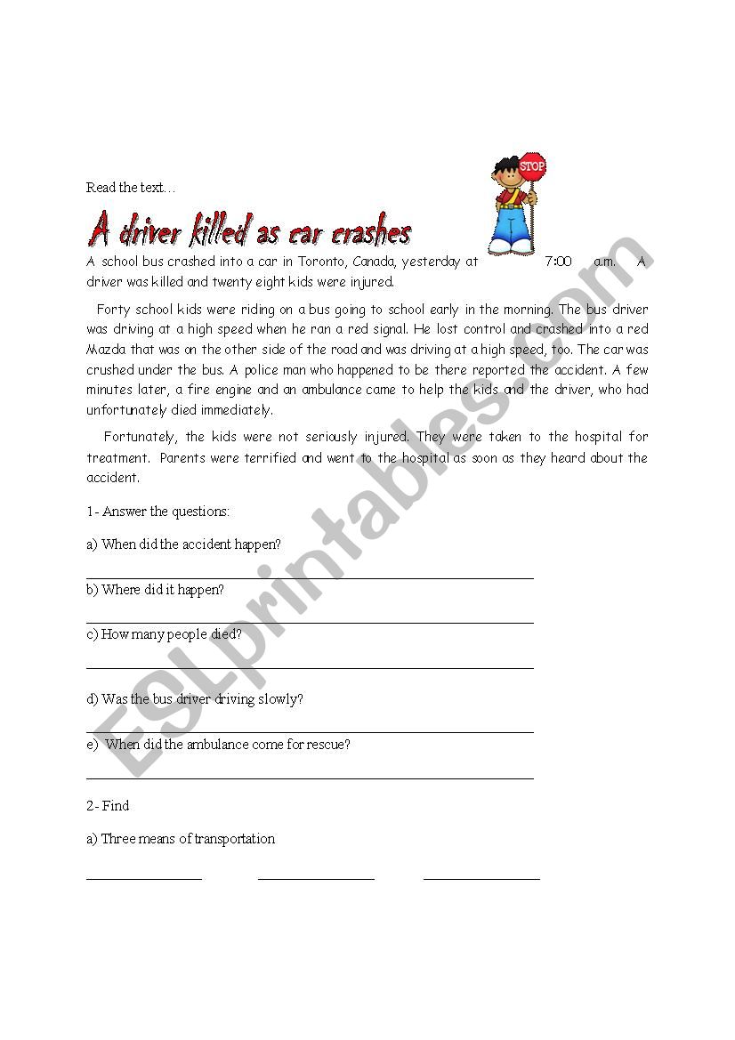 Reading comprehension worksheet