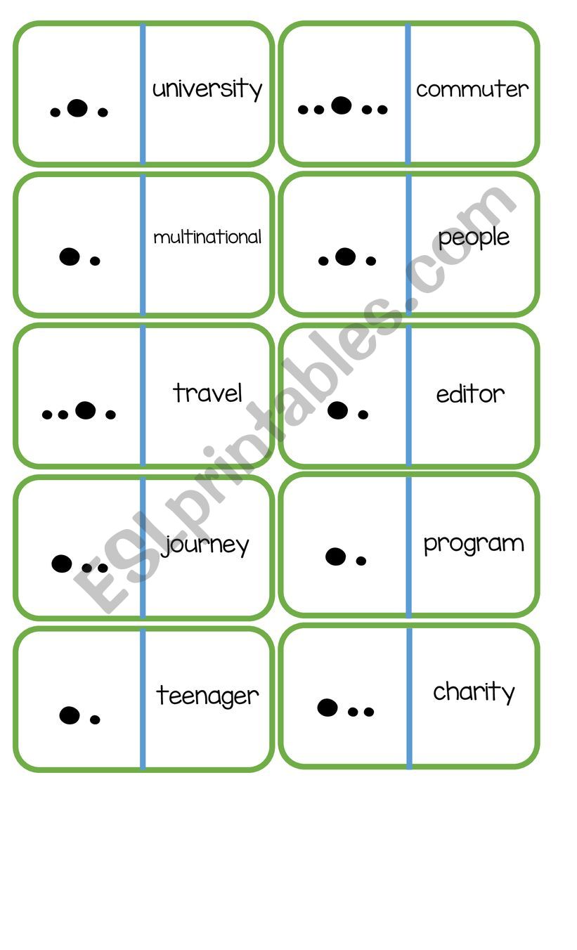 Pronunciation Dominoes - Word Stress (page 2/2) + Instructions