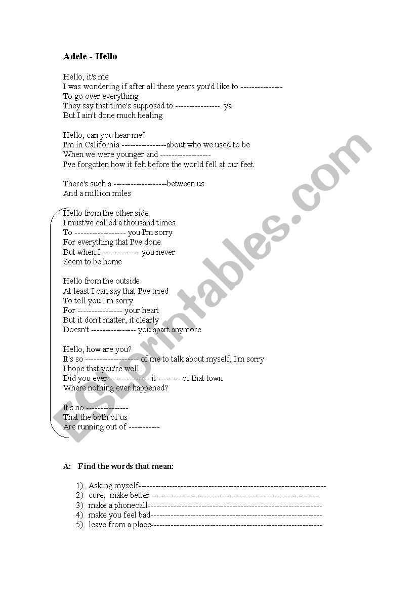 Adele worksheet