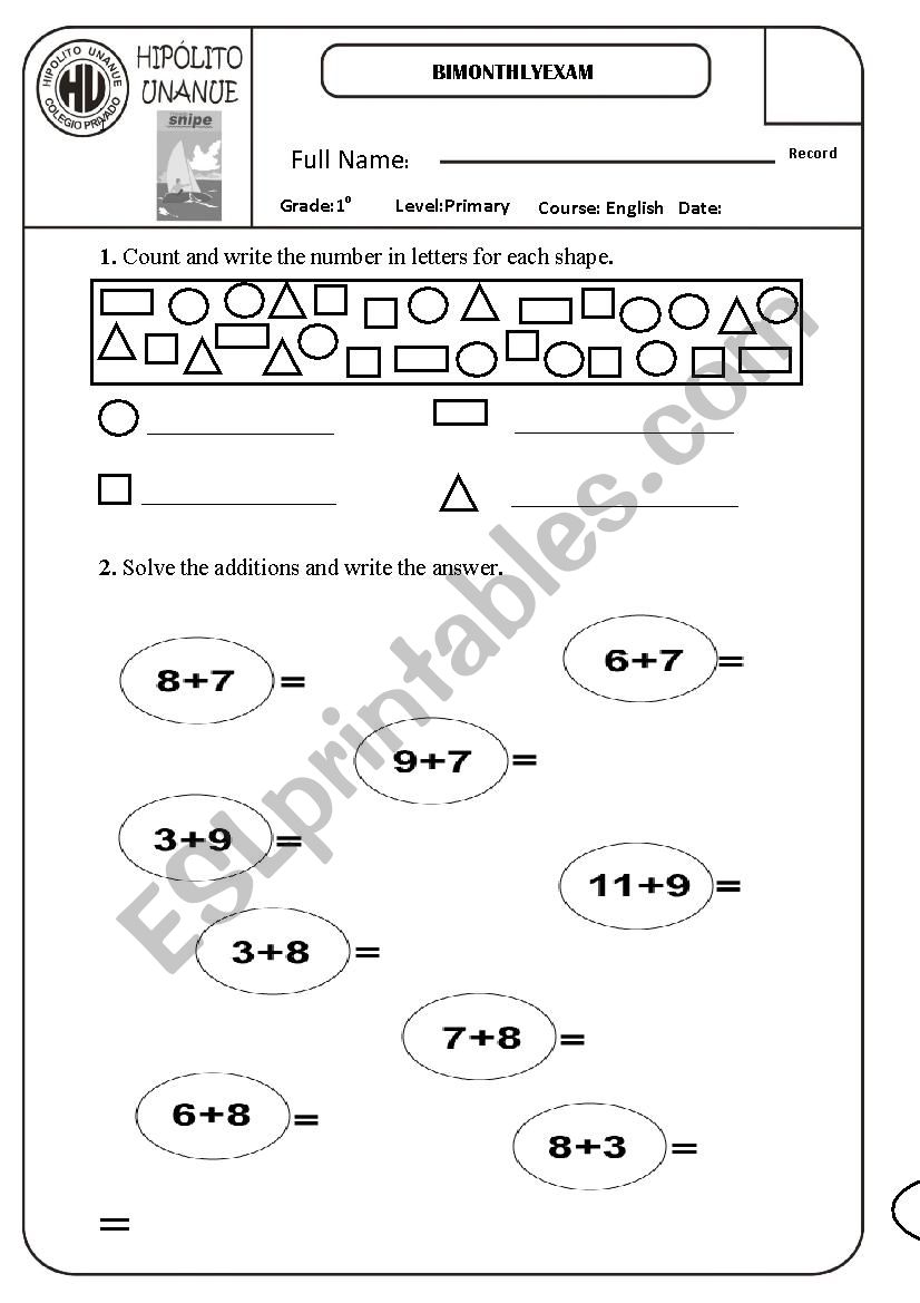 SHAPES worksheet