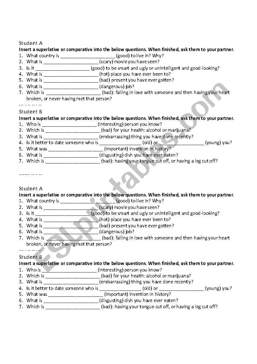 Comparatives/superlatives worksheet