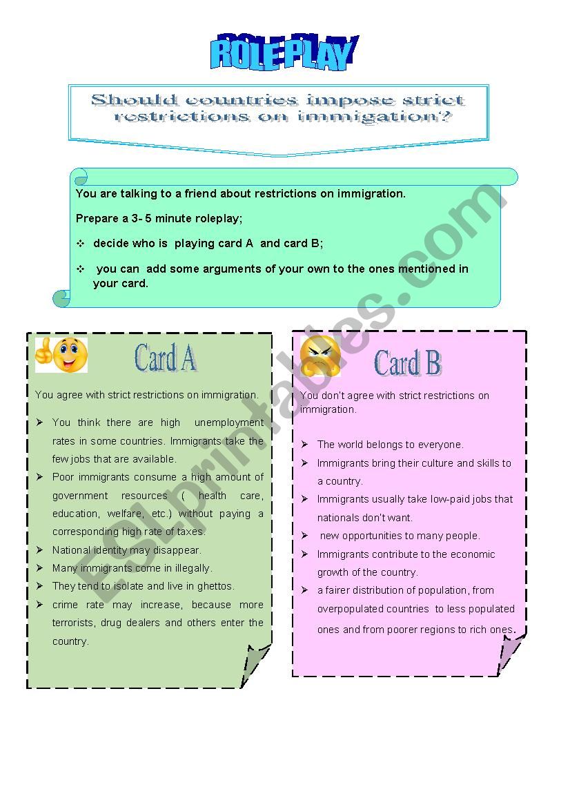 Role play on immigration worksheet