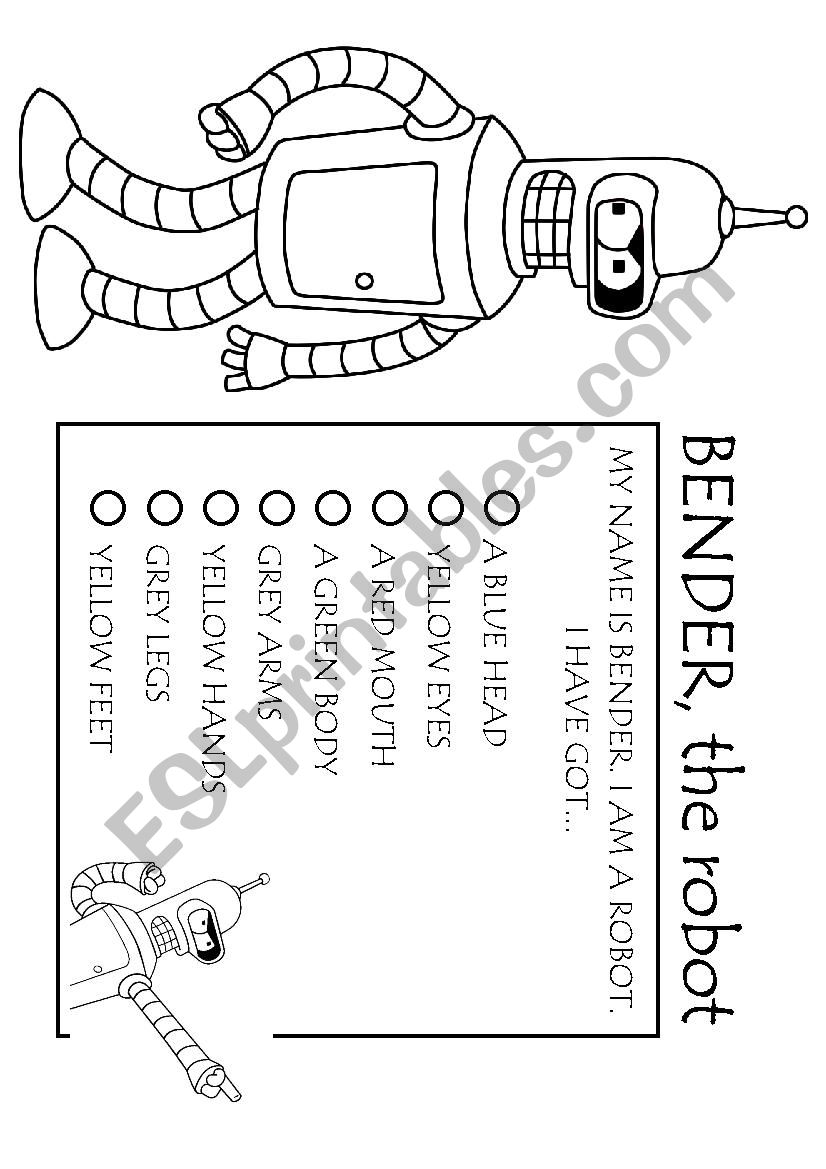 Bender, the robot worksheet