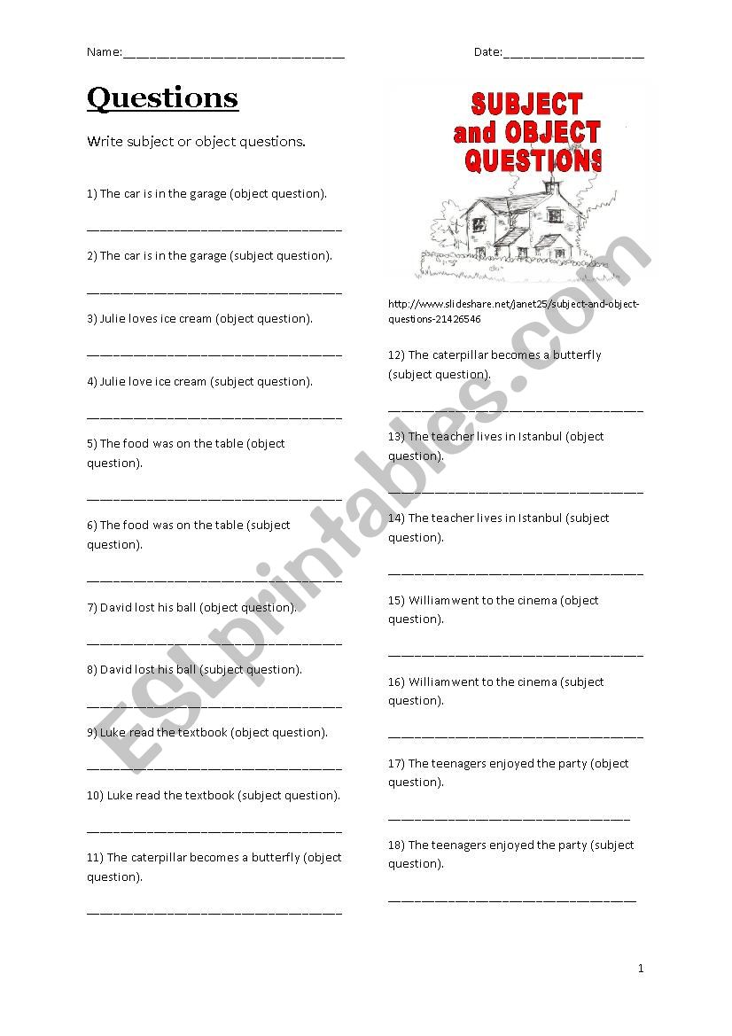 Subject and Object Questions worksheet