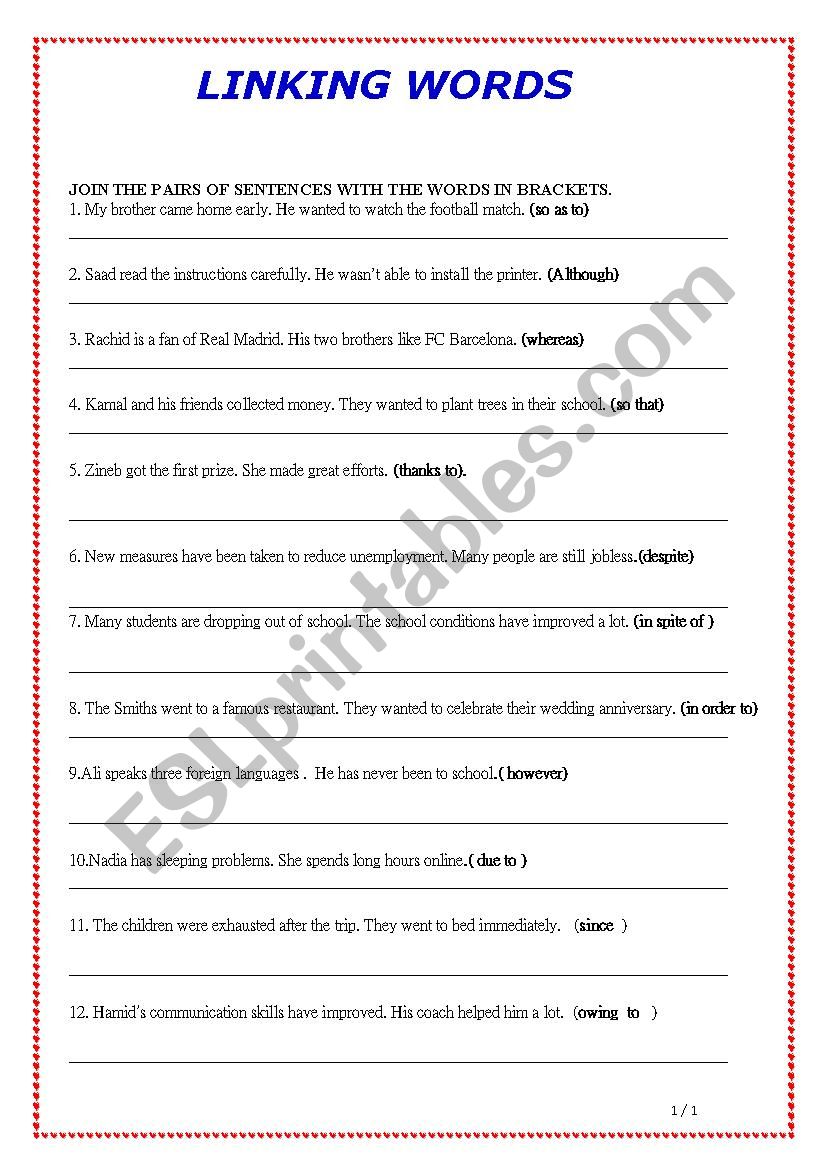 Linking words worksheet