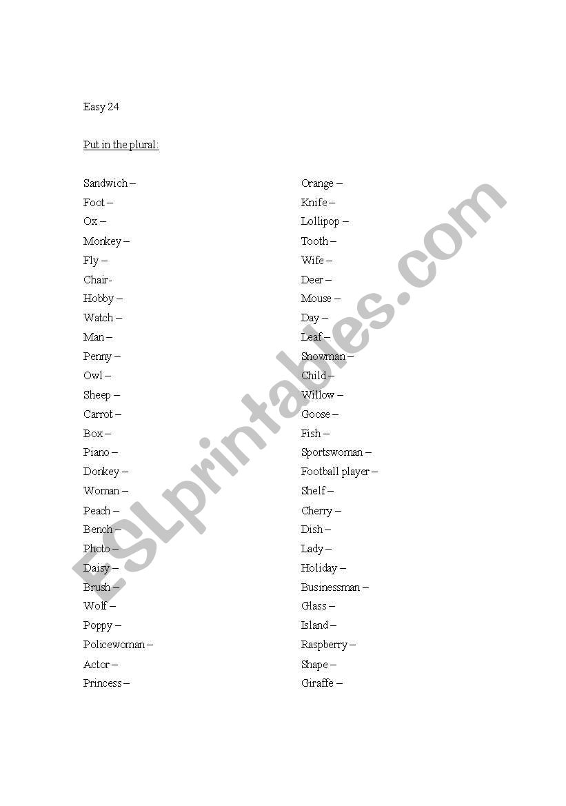 Plurals worksheet