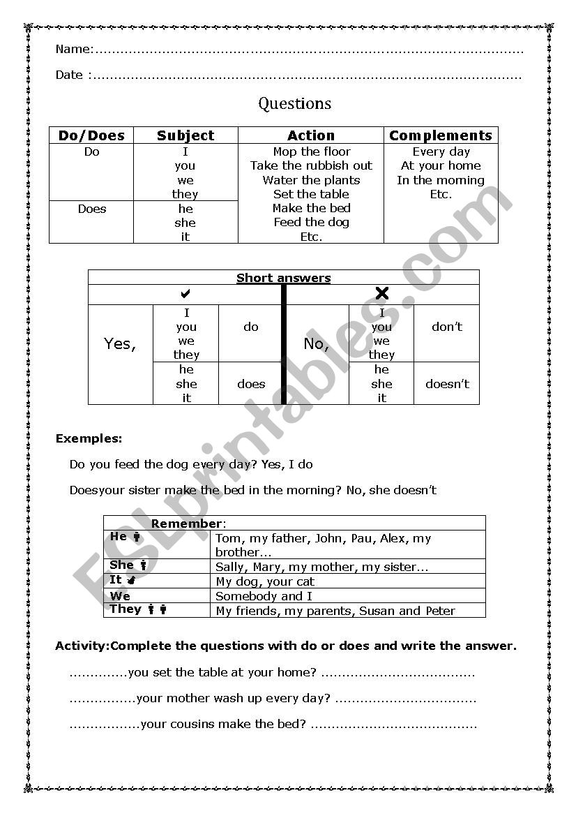 questions present simple worksheet