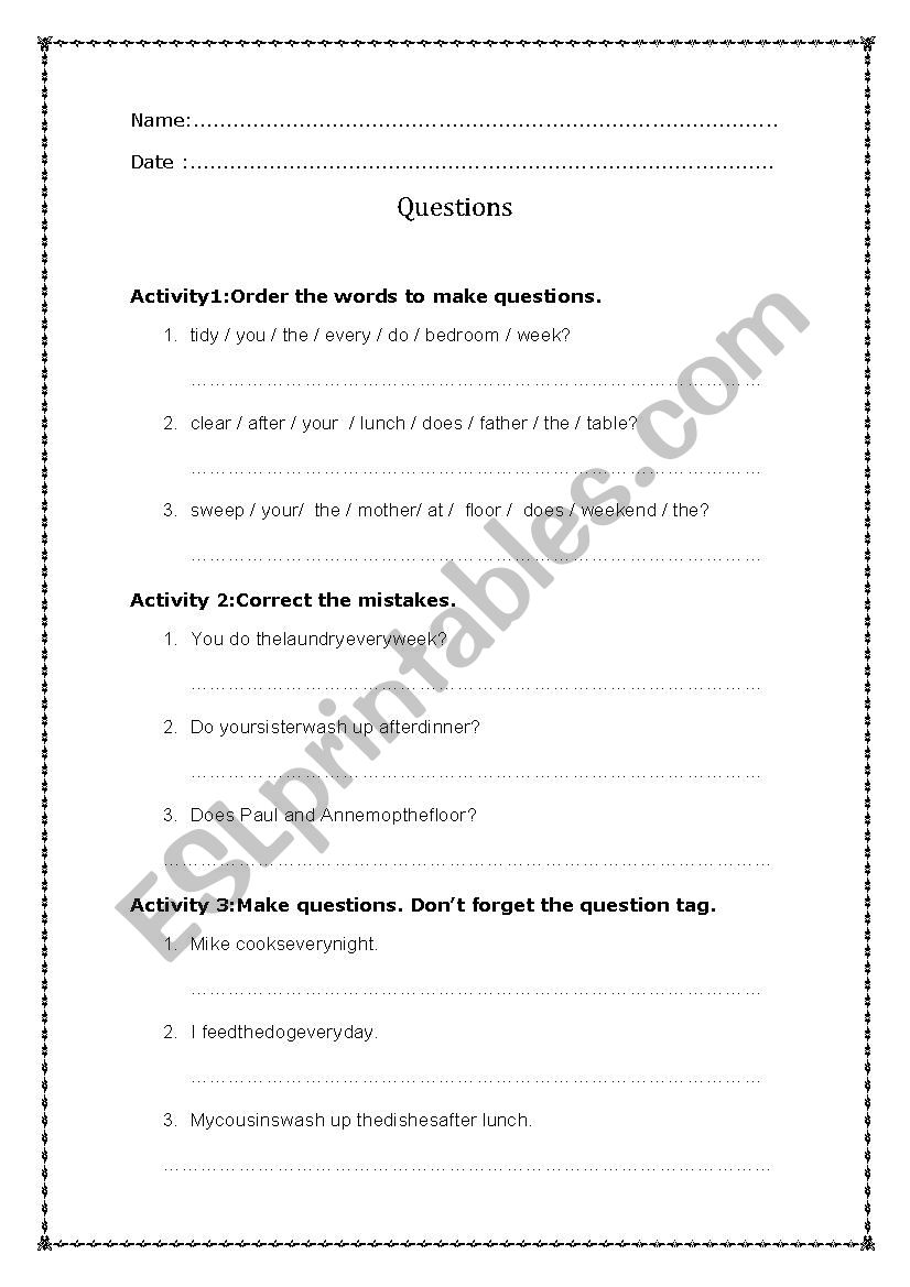 questions present simple 2 worksheet