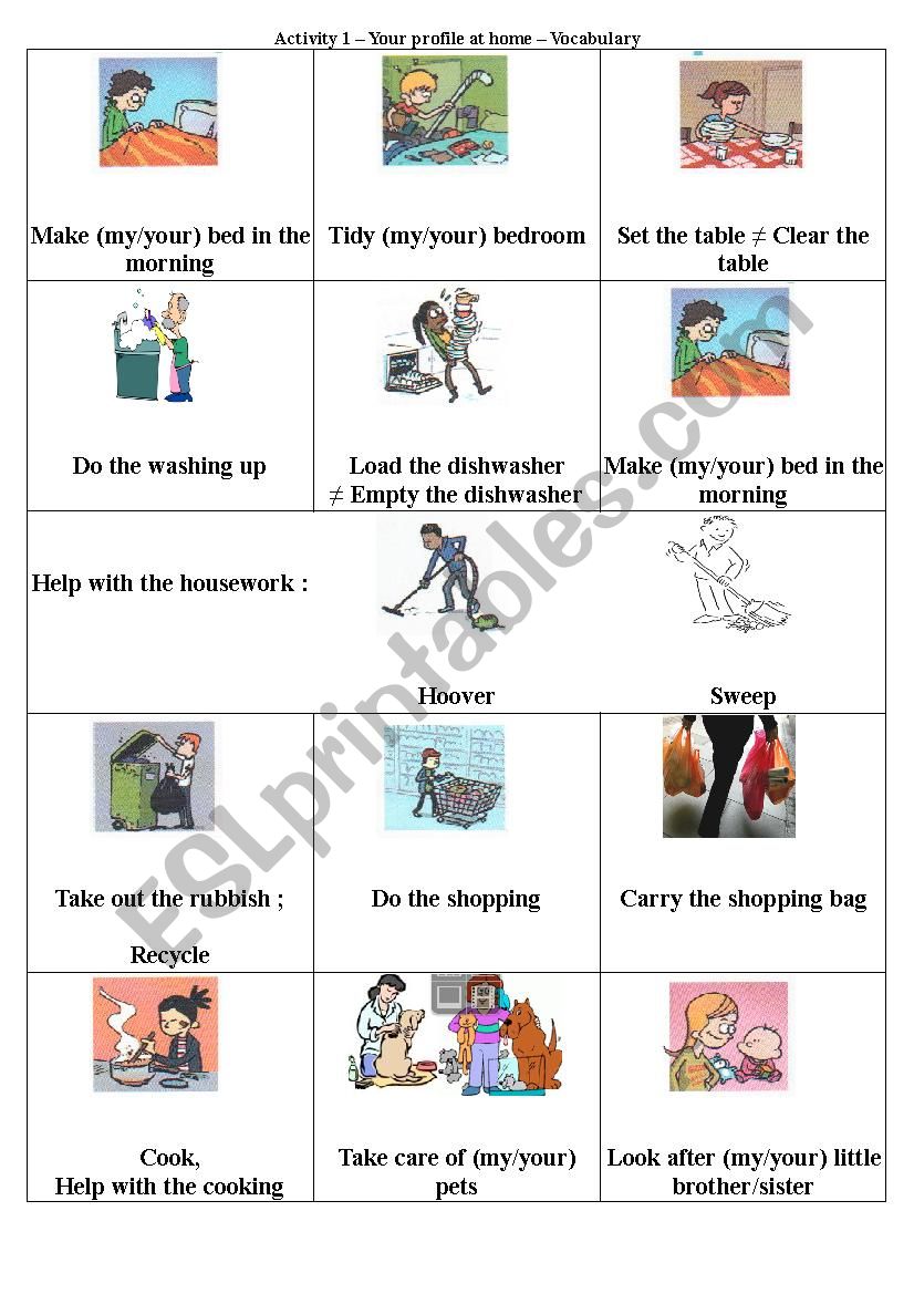 Household chores - Vocabulary worksheet