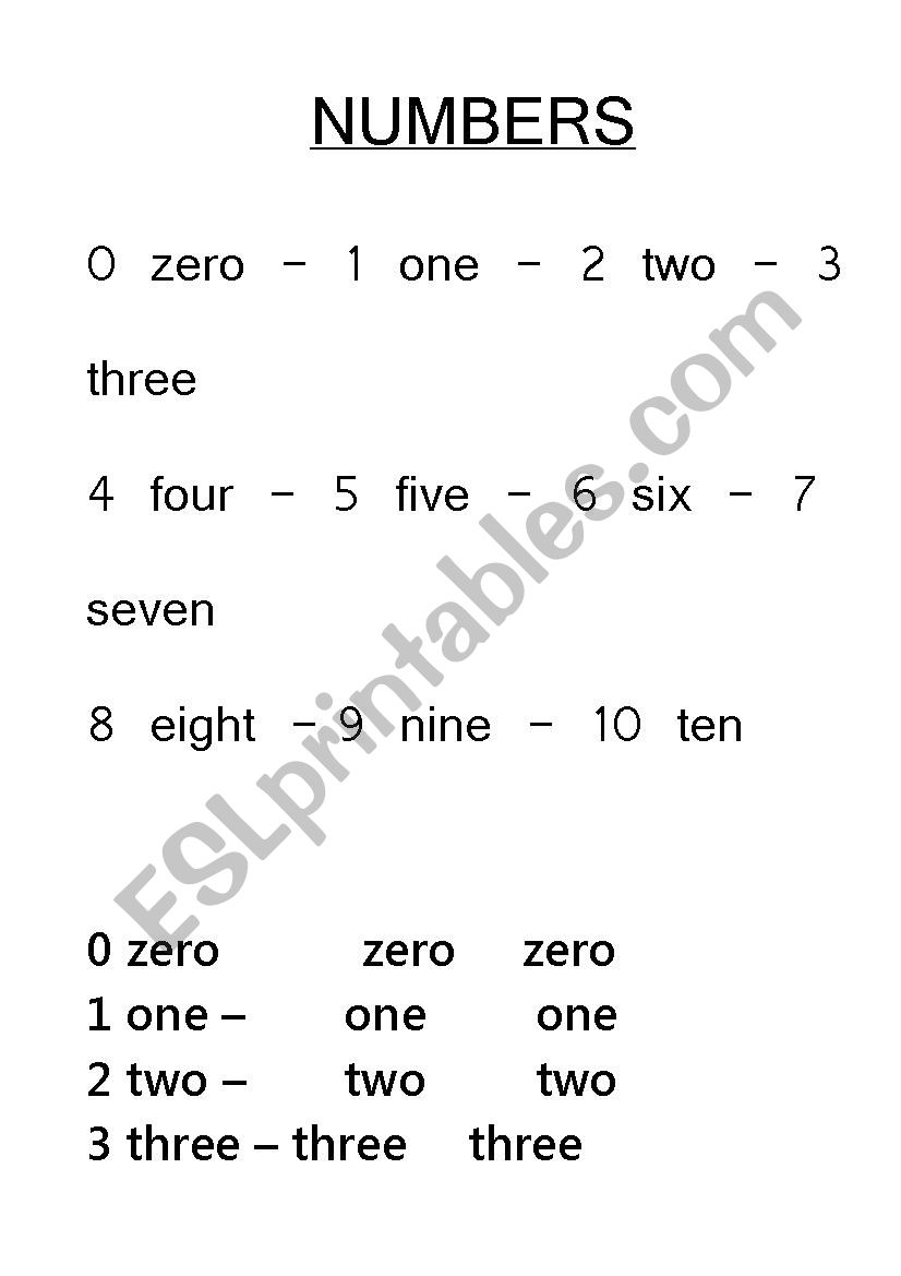 Numbers 0-10 worksheet