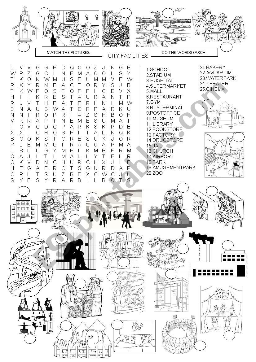 CITY FACILITIES - WORDSEARCH worksheet