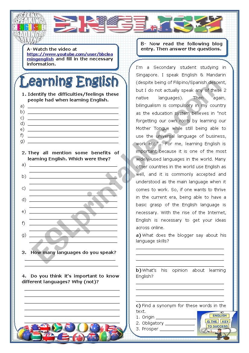 English - Learning English: difficulties and benefits