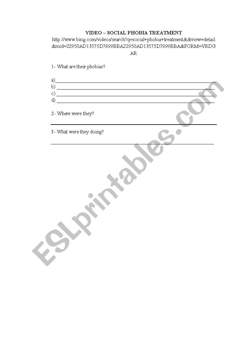 Phobias  worksheet