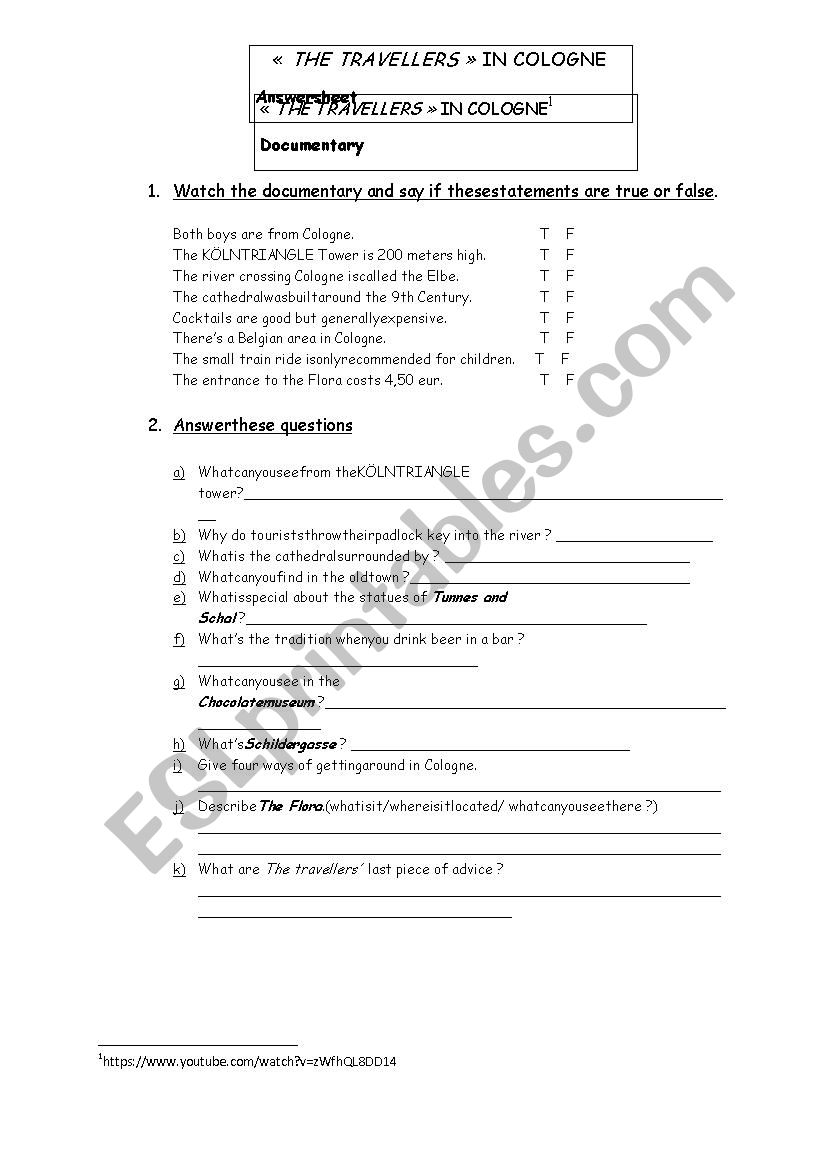 Discover Cologne worksheet