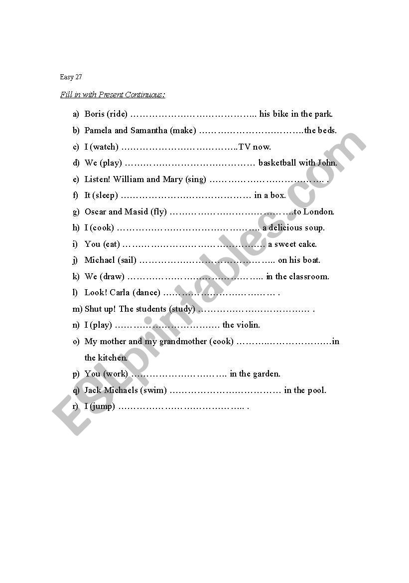 Present Continuous worksheet