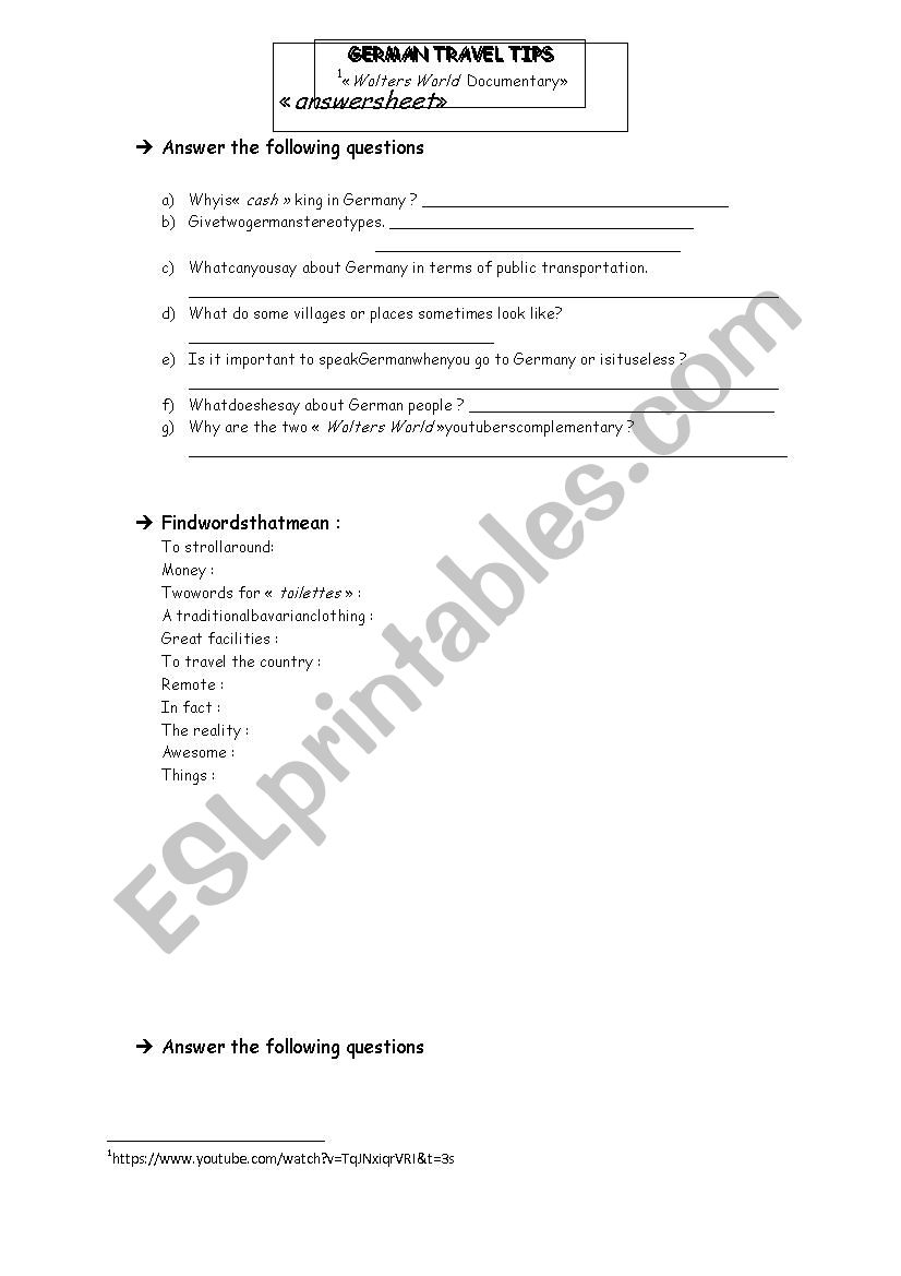 Travel tips to Germany  worksheet