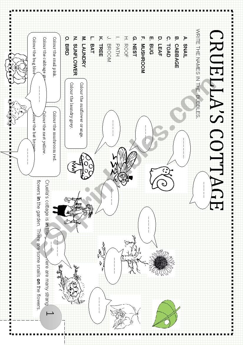 Cruellas cottage 2 worksheet